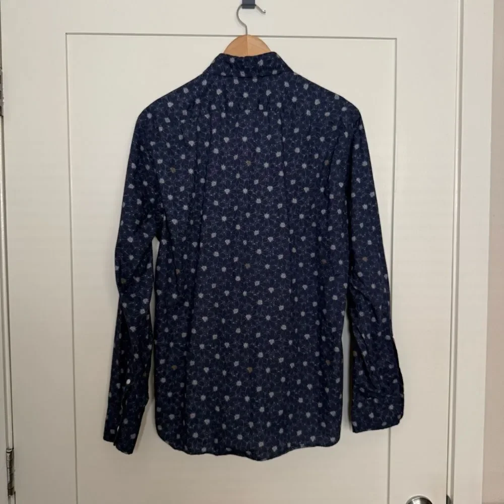J Crew Shirt Mens Sz M Navy Blue Slim Fit Floral Button Down Long Sleeve Preppy